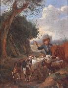 unknow artist A Young herder with cattle and goats in a landscape oil painting picture wholesale